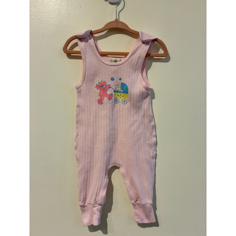 Vintage Sesame Street Elmo Pink Ribbed Sleeveless Romper Baby Girl 3-6M